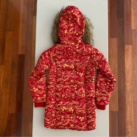 G-Unit Faux Fur Trim Hooded Long Sleeves Gold & Red Puffer Jacket Girl’s Size M - Picture 15 of 15